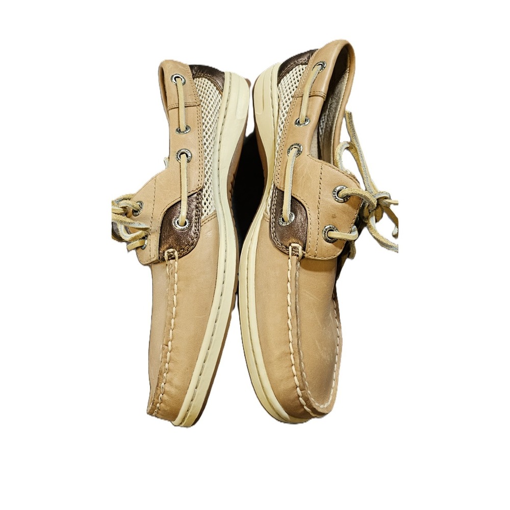 Sperry Top Sider Tan Off White Mesh 2 Eyelet Boat Shoes Womens 8M 1-01321